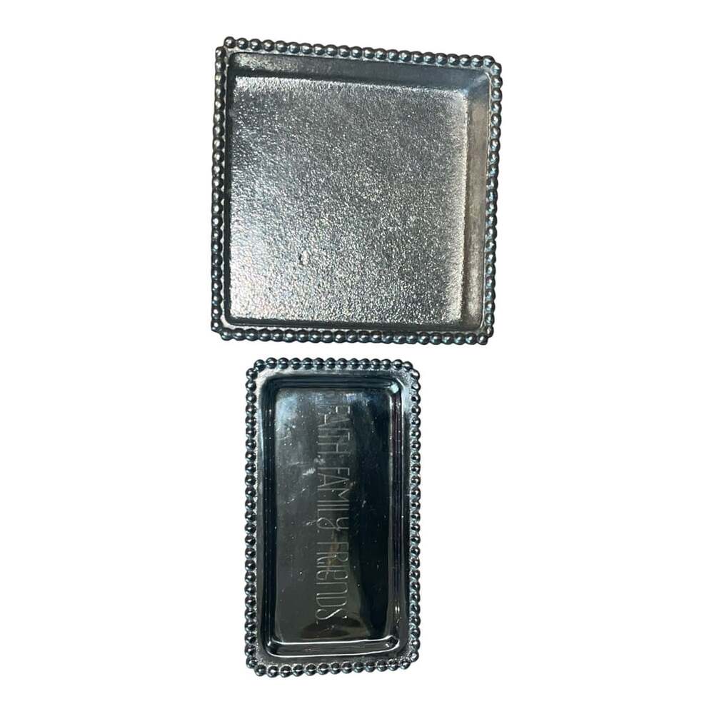 Mariposa Beaded Aluminum Napkin Box and "Faith, Family, Friends" Tray Set